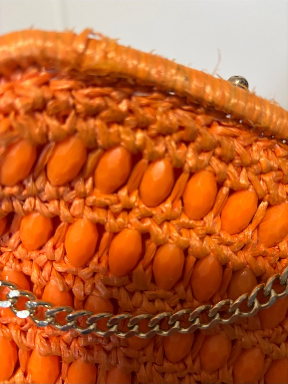 VINTAGE 60s Simpson’s Department Store Orange Raffia Beaded Clutch Bag - Picture 5 of 9